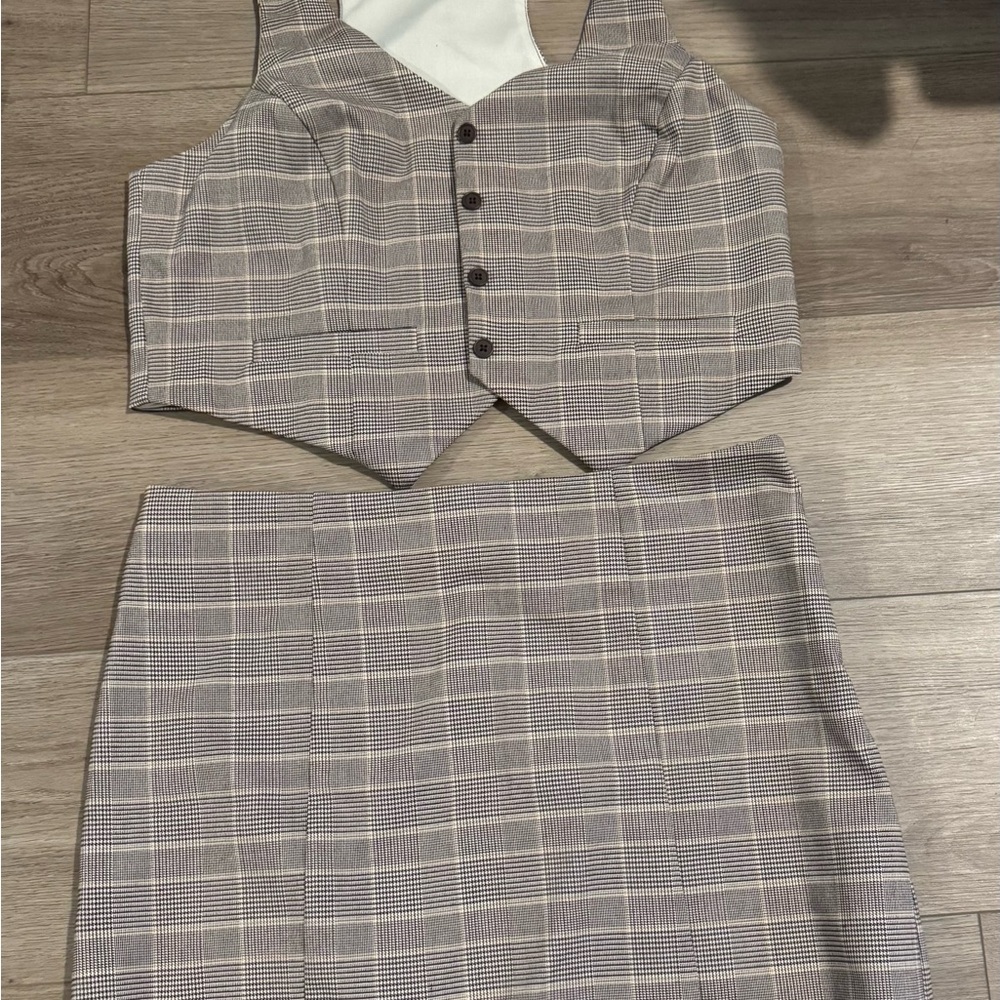 Plaid Two-Piece Set with Button Detail
